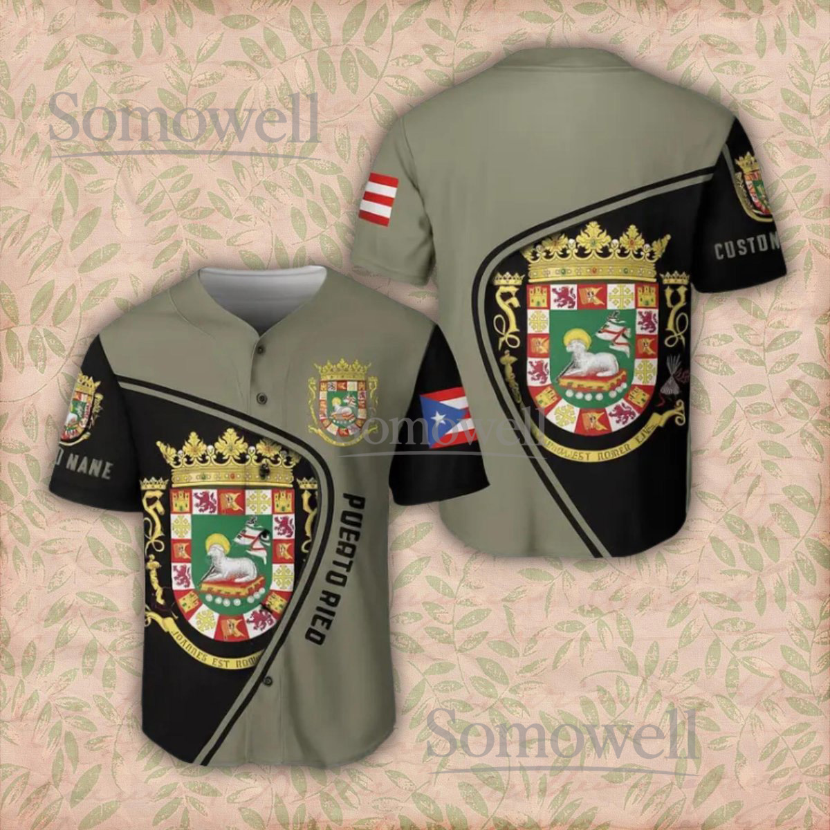 Puerto Rico Baseball Jersey Custom Name 3D All Over Print with Coat of Arms