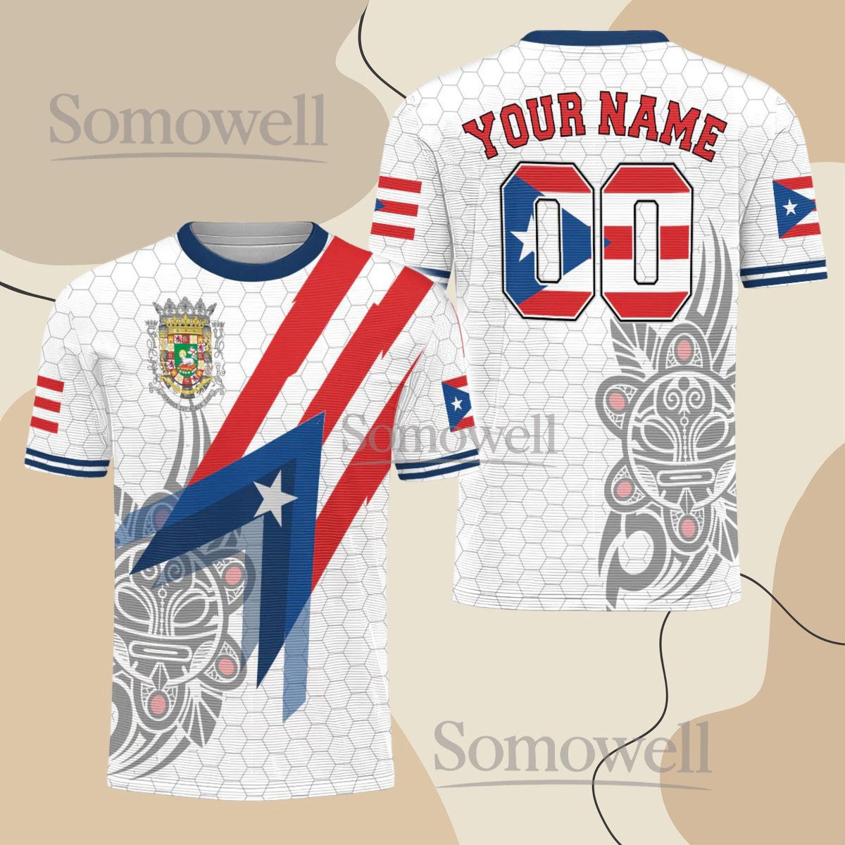 Puerto Rico Jersey Custom Name Number White Unisex Shirt