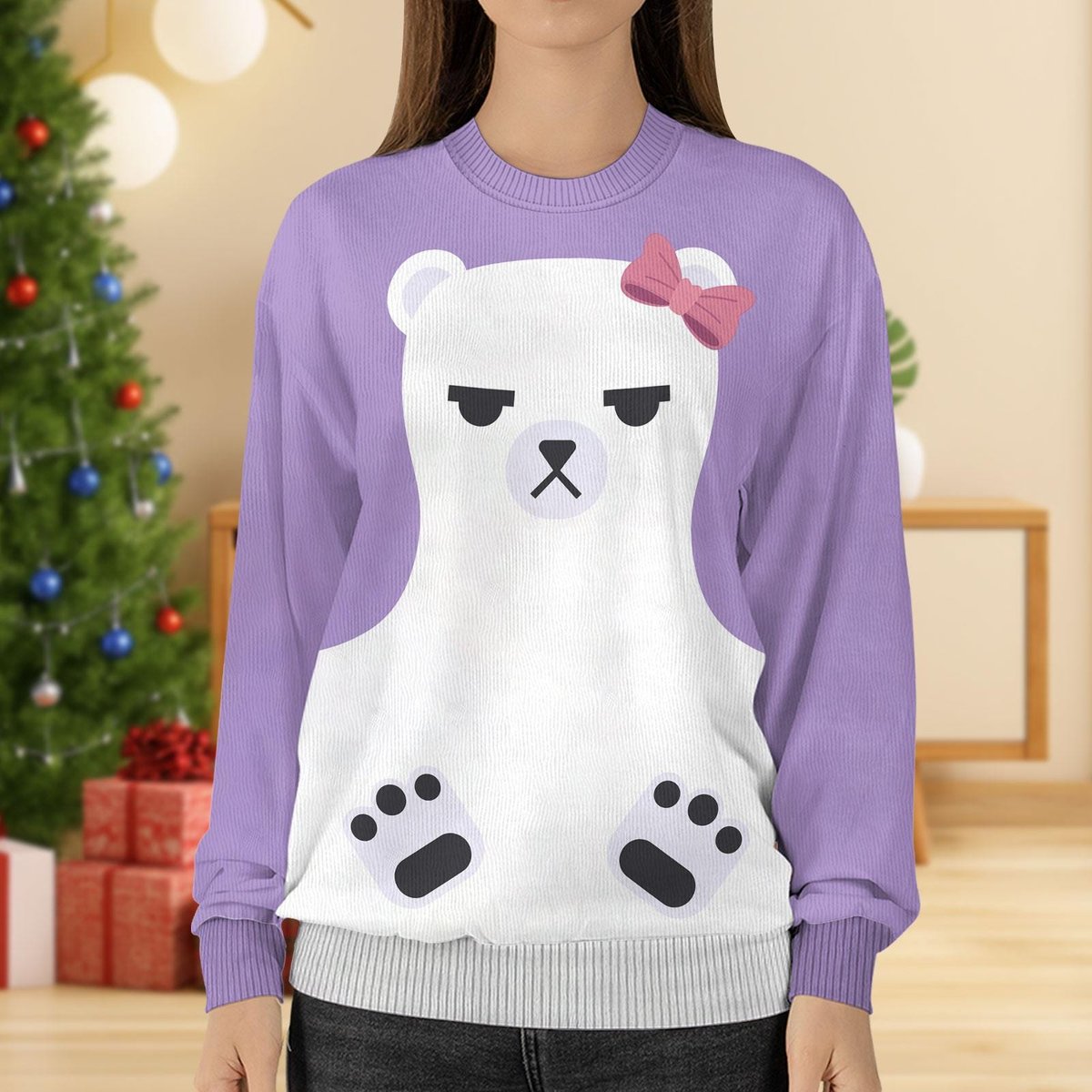 Purple Mira Bear Ugly Sweater Cute Kawaii Cartoon Christmas Gift