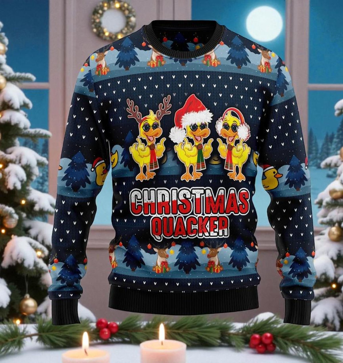 Christmas Quacker Duck Blue Ugly Christmas Sweater Funny Animal Holiday Knit Jumper