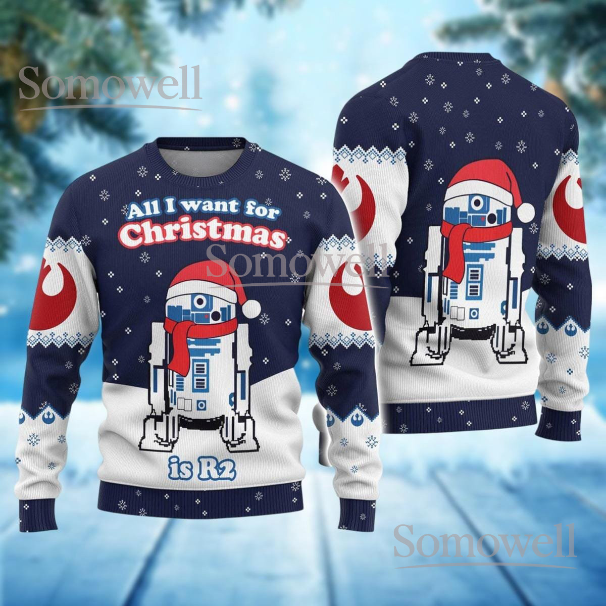 All I Want For Christmas Is R2 Ugly Christmas Sweater Funny Star Wars Droid Holiday Knit Jumper
