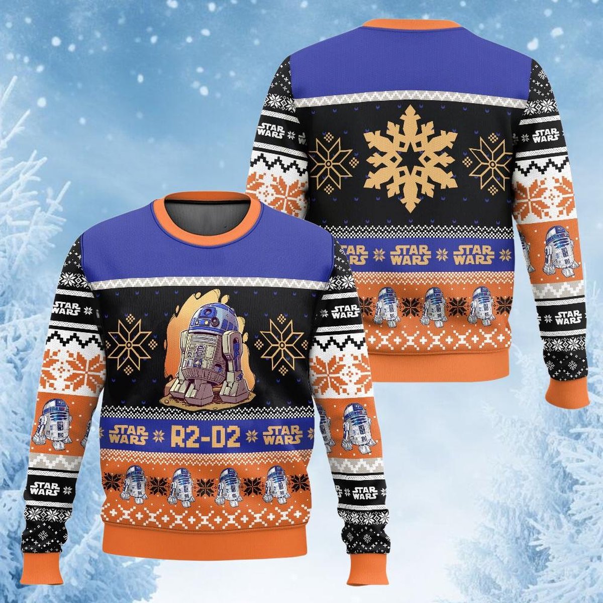 R2-D2 Star Wars Droid Christmas Sweater Blue Orange Knit