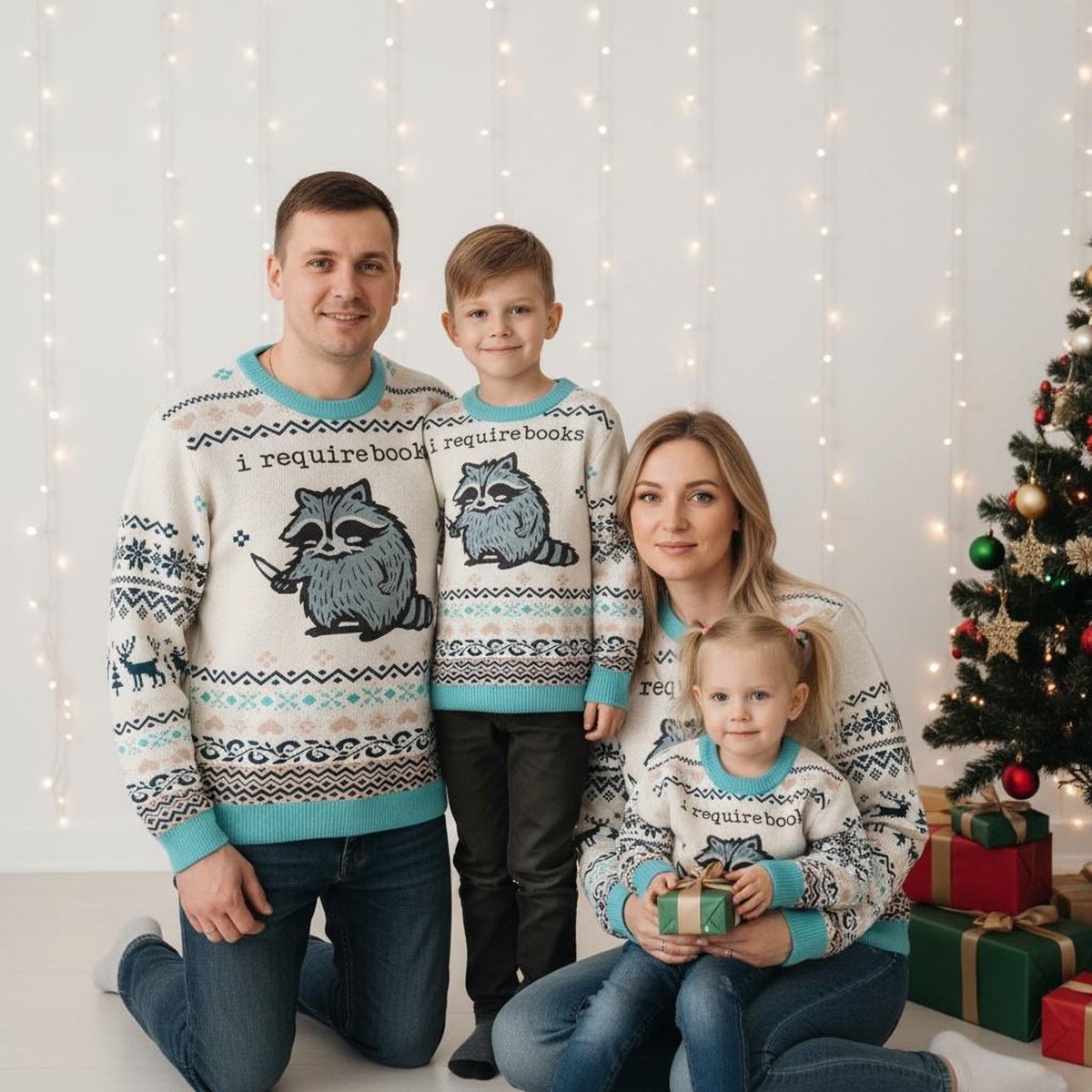 I Require Books Raccoon Ugly Christmas Sweater Funny Reading Lover Holiday Pullover Gift