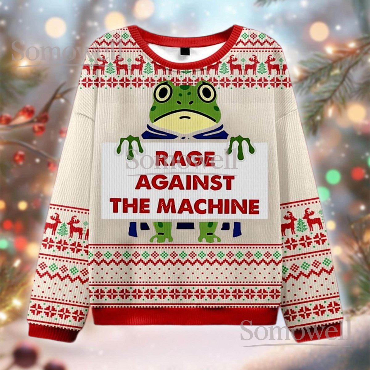 Rage Against The Machine Frog Ugly Christmas Sweater Funny Meme Holiday Knit Jumper Gift