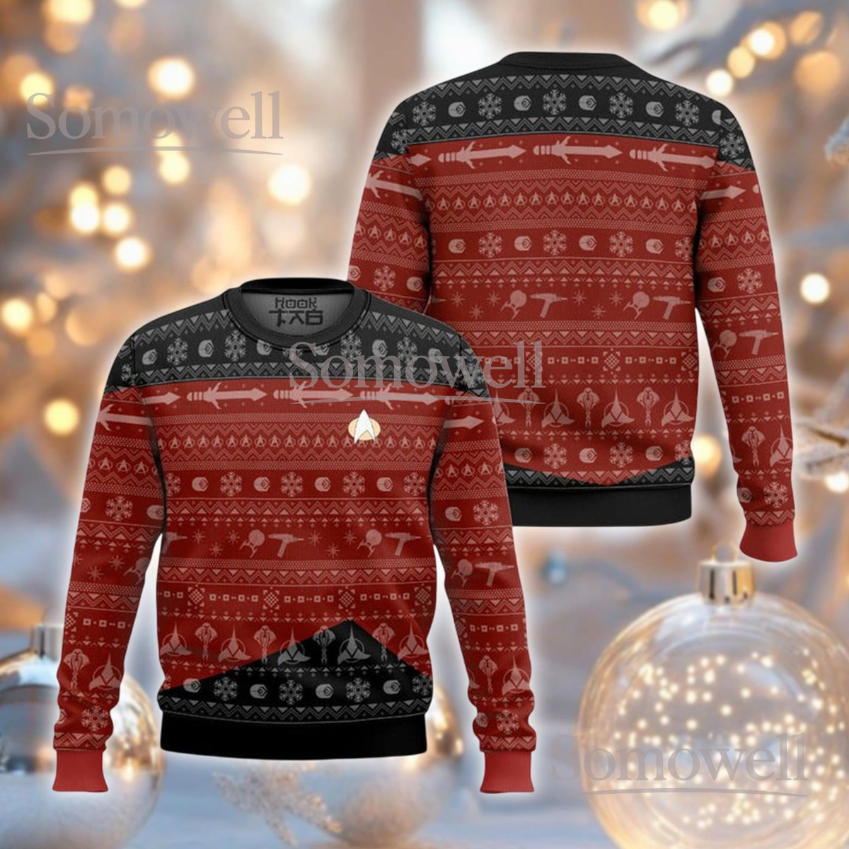 Red Black Sci Fi Jumper Ugly Christmas Sweater Futuristic Space Themed Gift