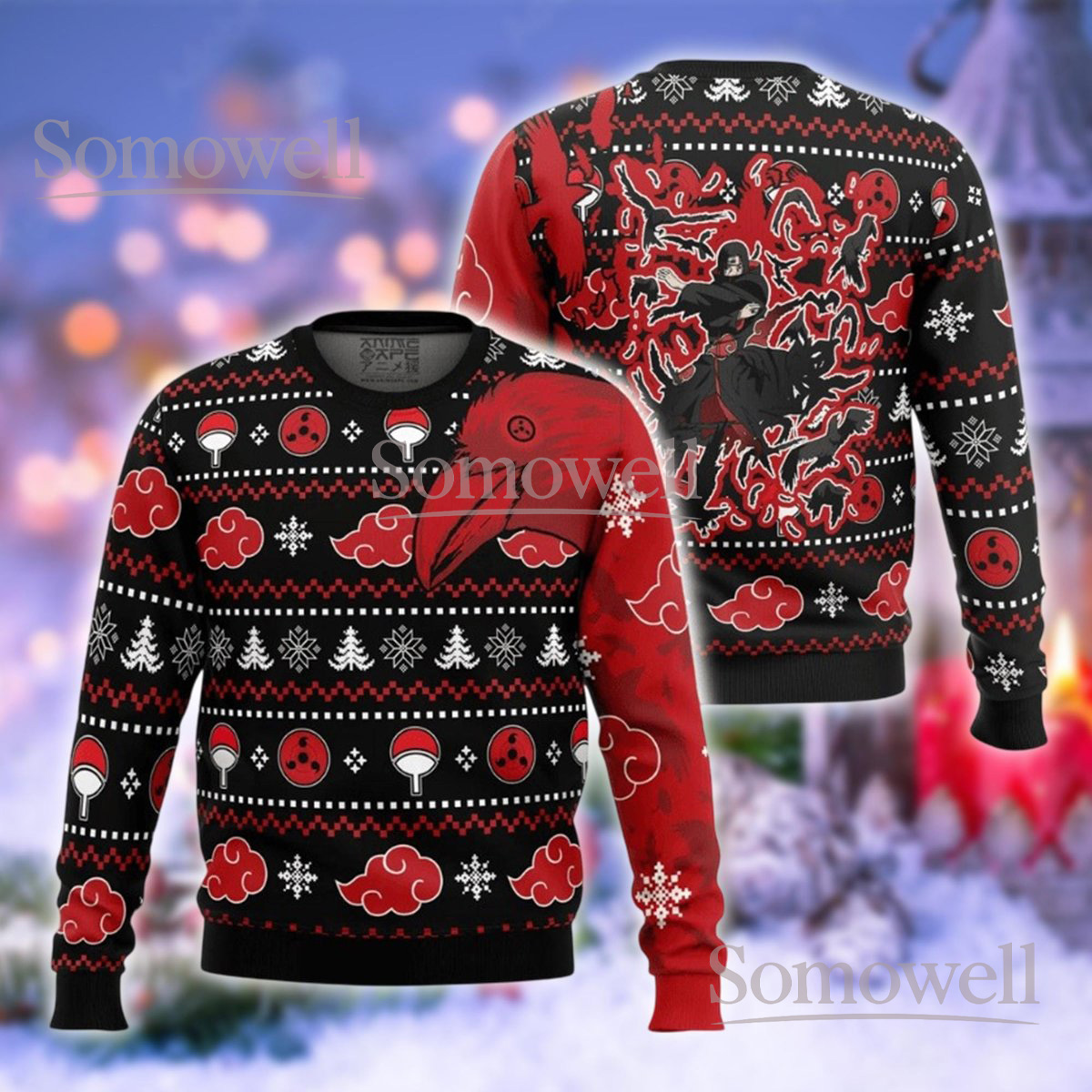 Red Cloud Ninja Jumper Ugly Christmas Sweater Itachi Akatsuki Anime Holiday Gift