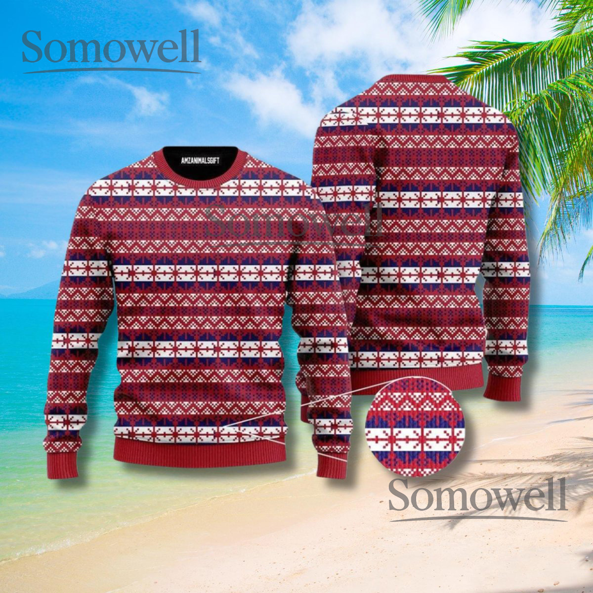 Red Fair Isle Snowflake Christmas Sweater Unisex Knit Pullover