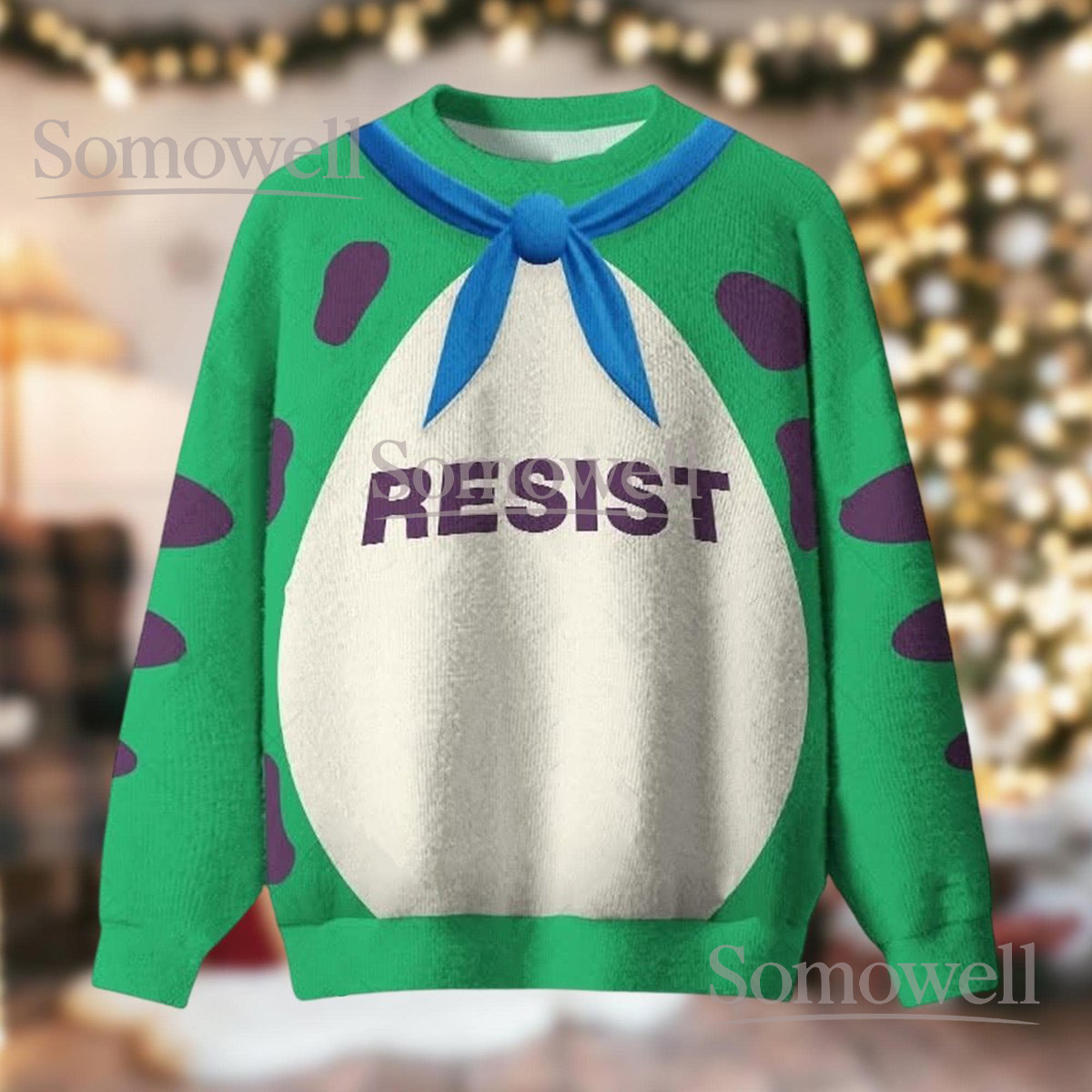 Resist Dinosaur Ugly Christmas Sweater Funny Parody Costume Holiday Knit Jumper Gift