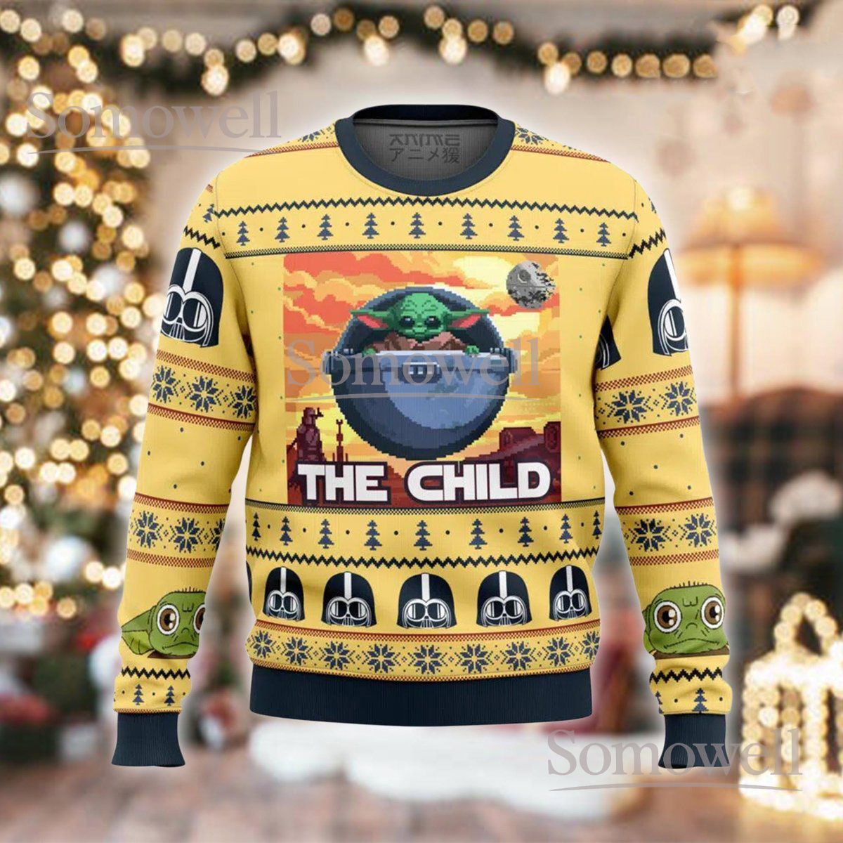 Baby Yoda The Child Ugly Christmas Sweater Retro Pixel Star Wars Holiday Gift