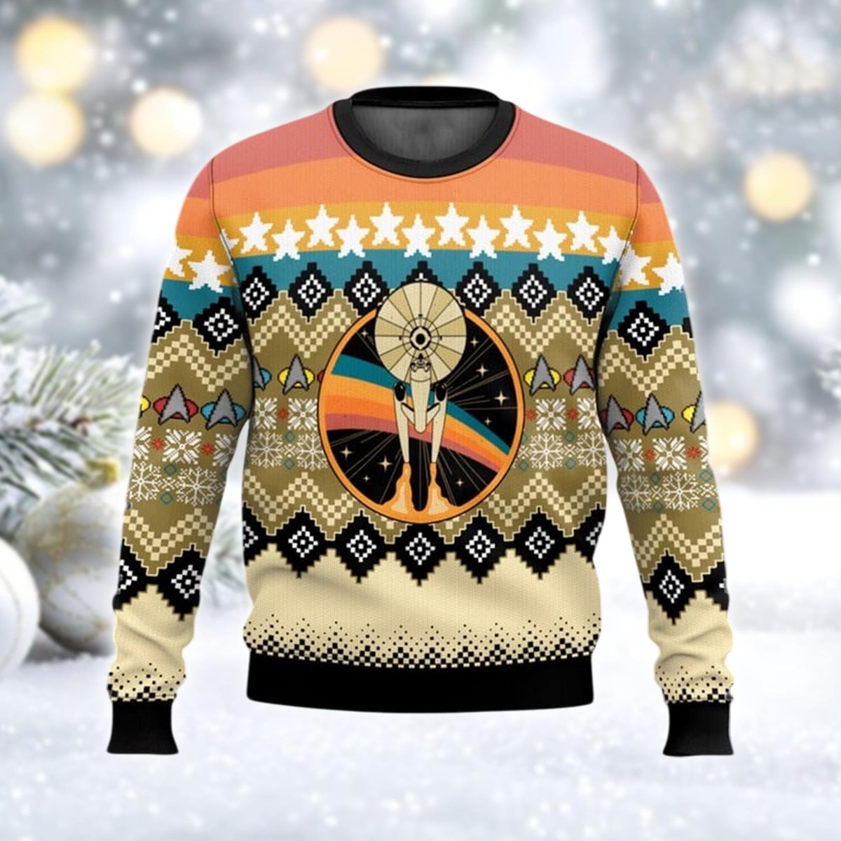 Retro Starship Ugly Sweater Vintage Space Explorer Sci Fi Christmas Gift