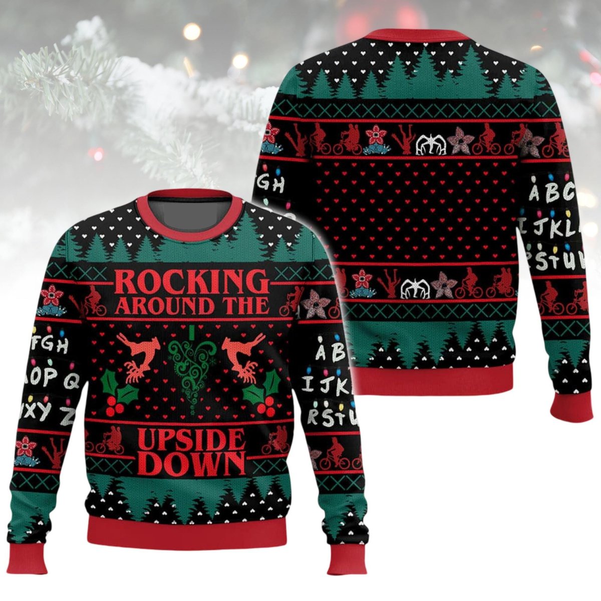 Rocking Around The Upside Down Black Ugly Christmas Sweater Funny Stranger Things Holiday Knit Jumper