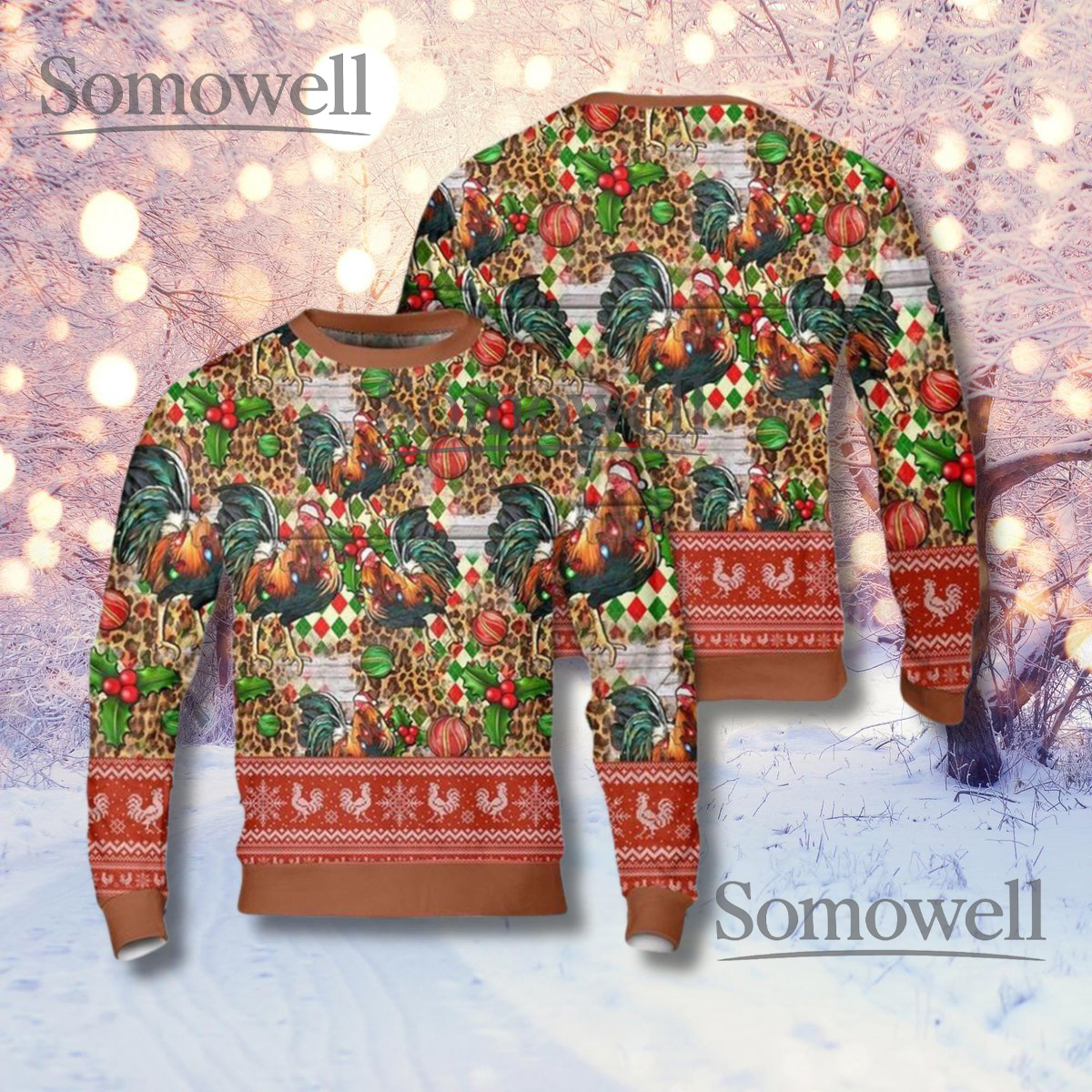 Rooster Christmas Sweater Farmhouse Holiday Jumper Rustic Country Unisex Cozy Gift