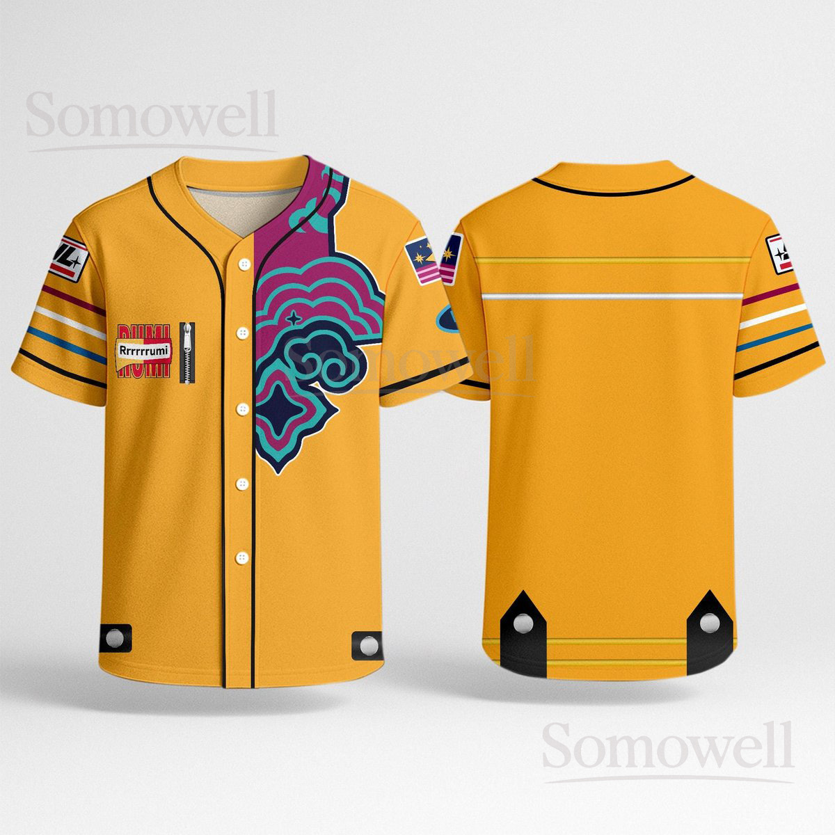 Custom Rumi Baseball Jersey Shirt for Anime and Streetwear Fans Pink and Purple Pattern Aesthetic Gift Apparel