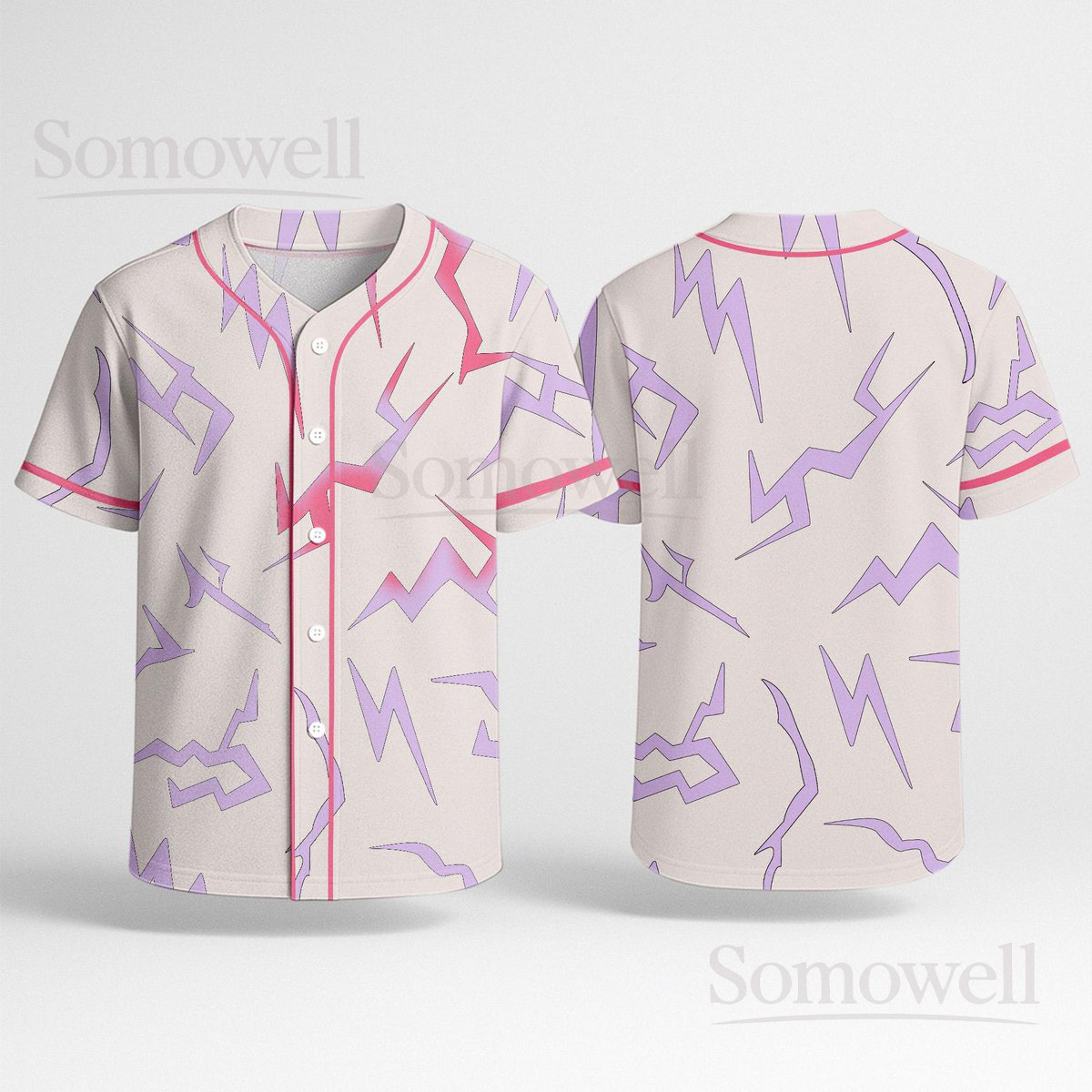 Custom Rumi Baseball Jersey Shirt for Anime and Streetwear Fans White and Pink Lightning Pattern Gift Apparel