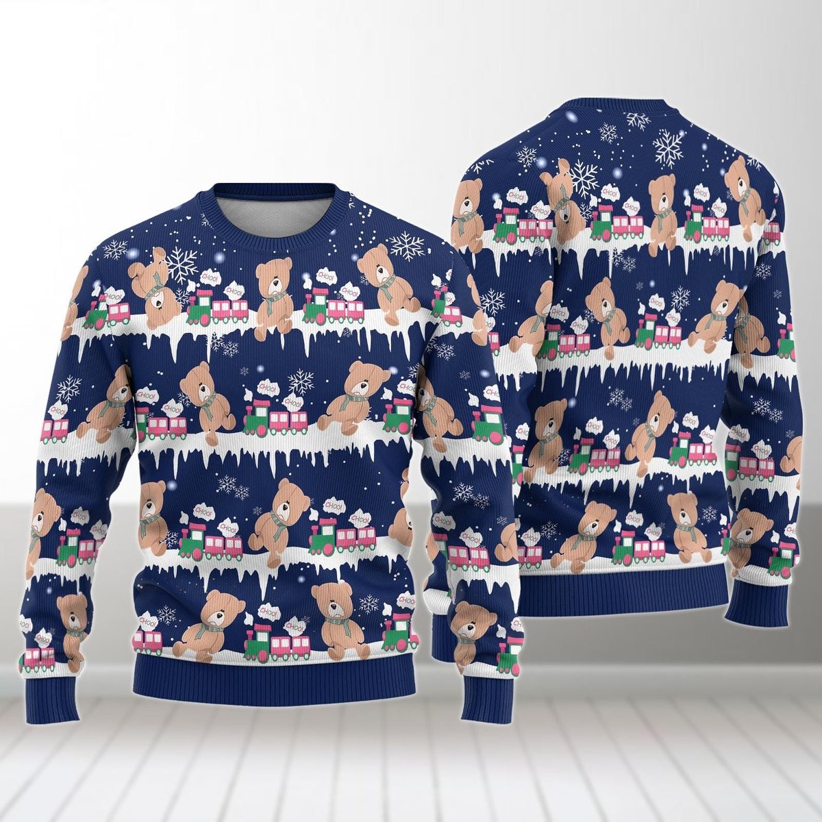 Rumi Choo Choo Bear Train Christmas Sweater Cute Cartoon Holiday Gift