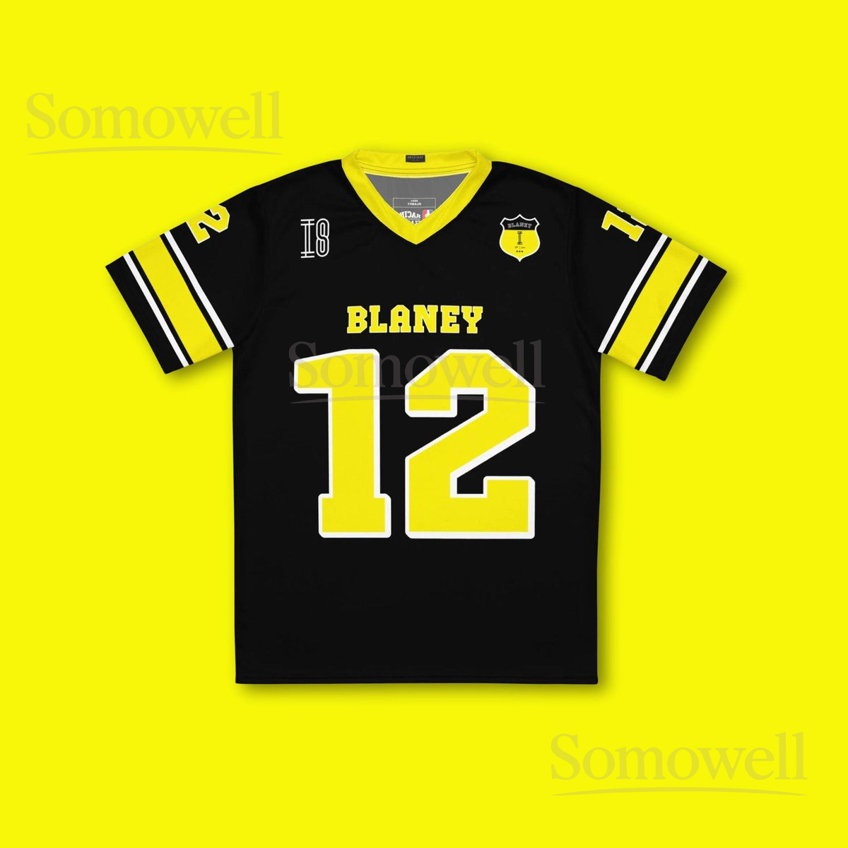 Custom Ryan Blaney NASCAR Football Jersey Shirt for Racing Fans Black and Yellow Team Penske Number 12 Motorsports Apparel