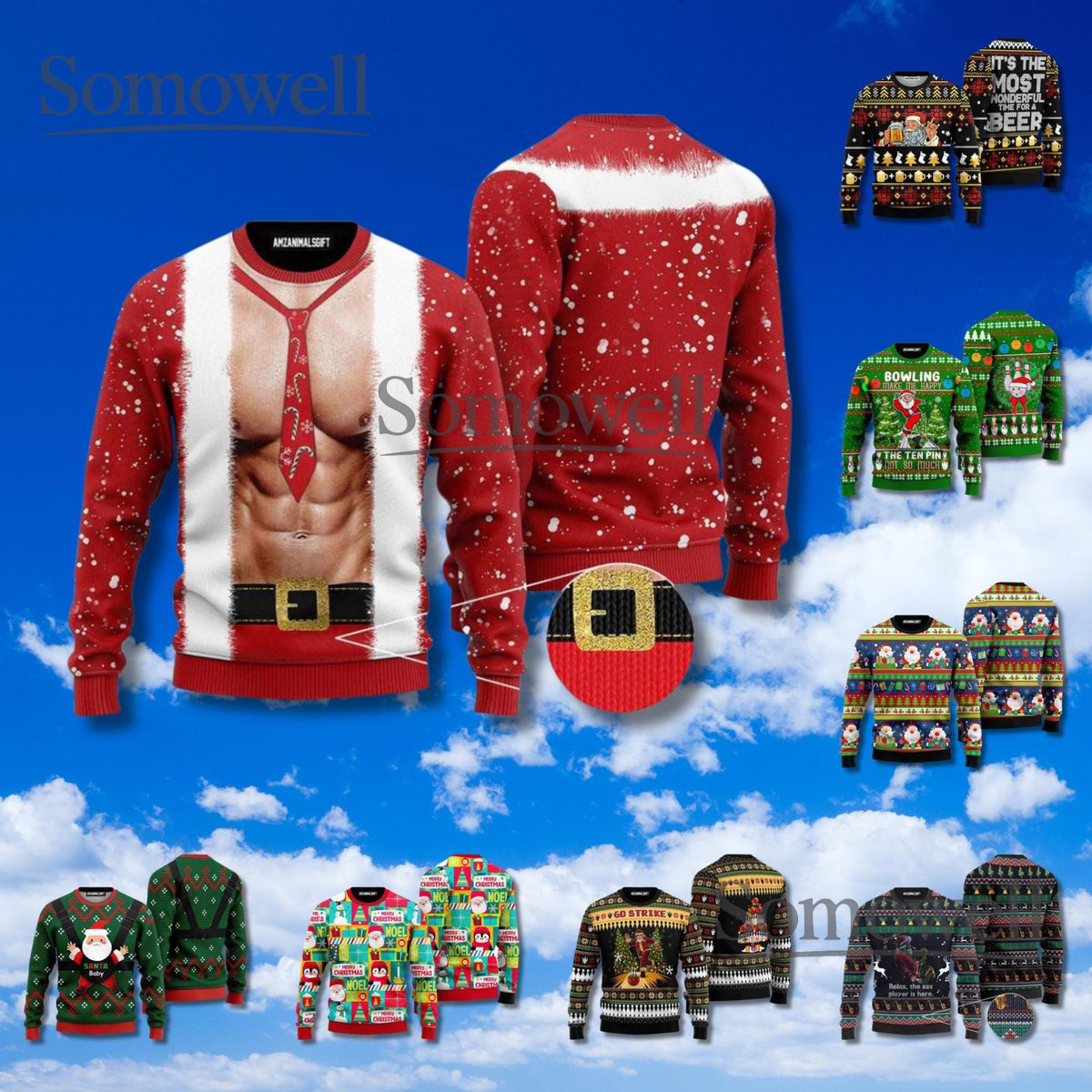 Santa Abs Costume Christmas Sweater Funny Holiday Outfit