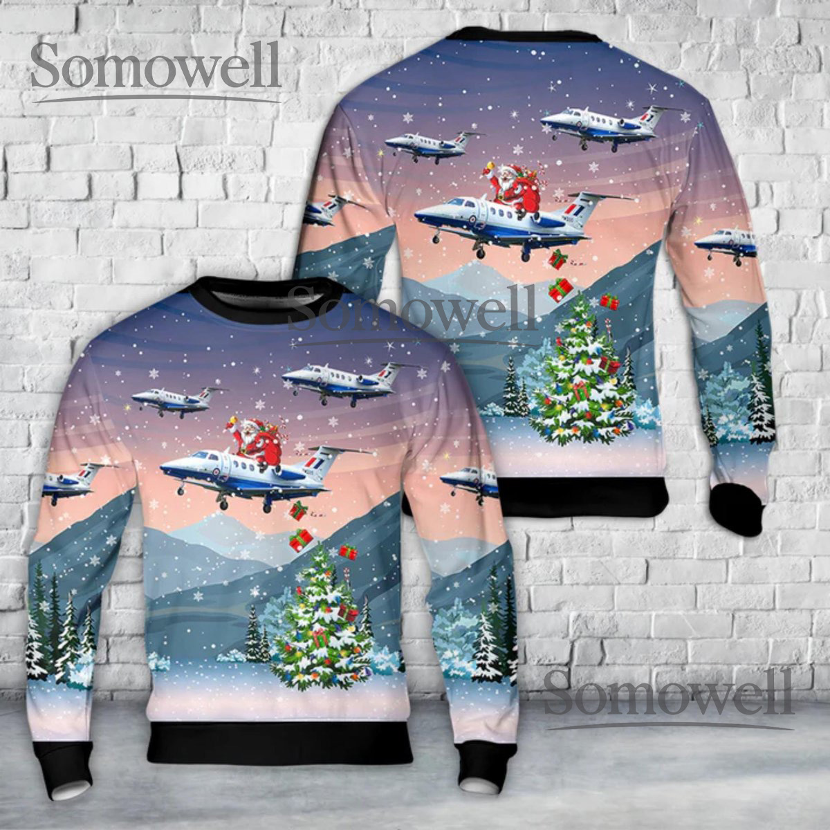 Santa Airplane Christmas Sweatshirt Funny Aviation Pilot Ugly Sweater