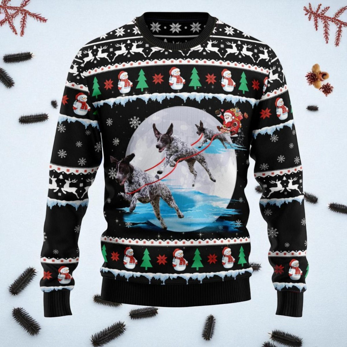 German Shorthaired Pointer Santa Sleigh Black Ugly Christmas Sweater Dog Lover Holiday Knit Jumper