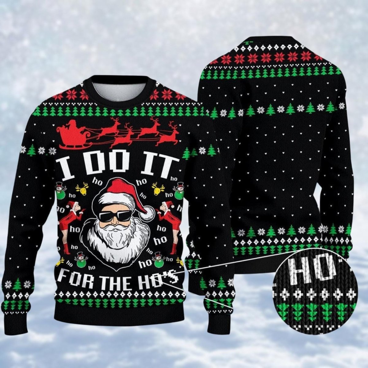 Santa Claus Black Christmas Ugly Sweater I Do It For The Ho’s Funny Holiday Knit Jumper