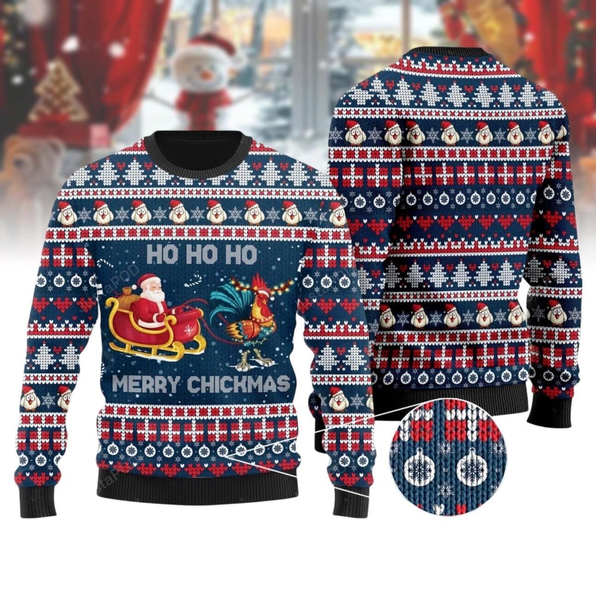 Santa Riding Chicken Ugly Sweater Funny Animal Lovers Merry Chickmas Gift
