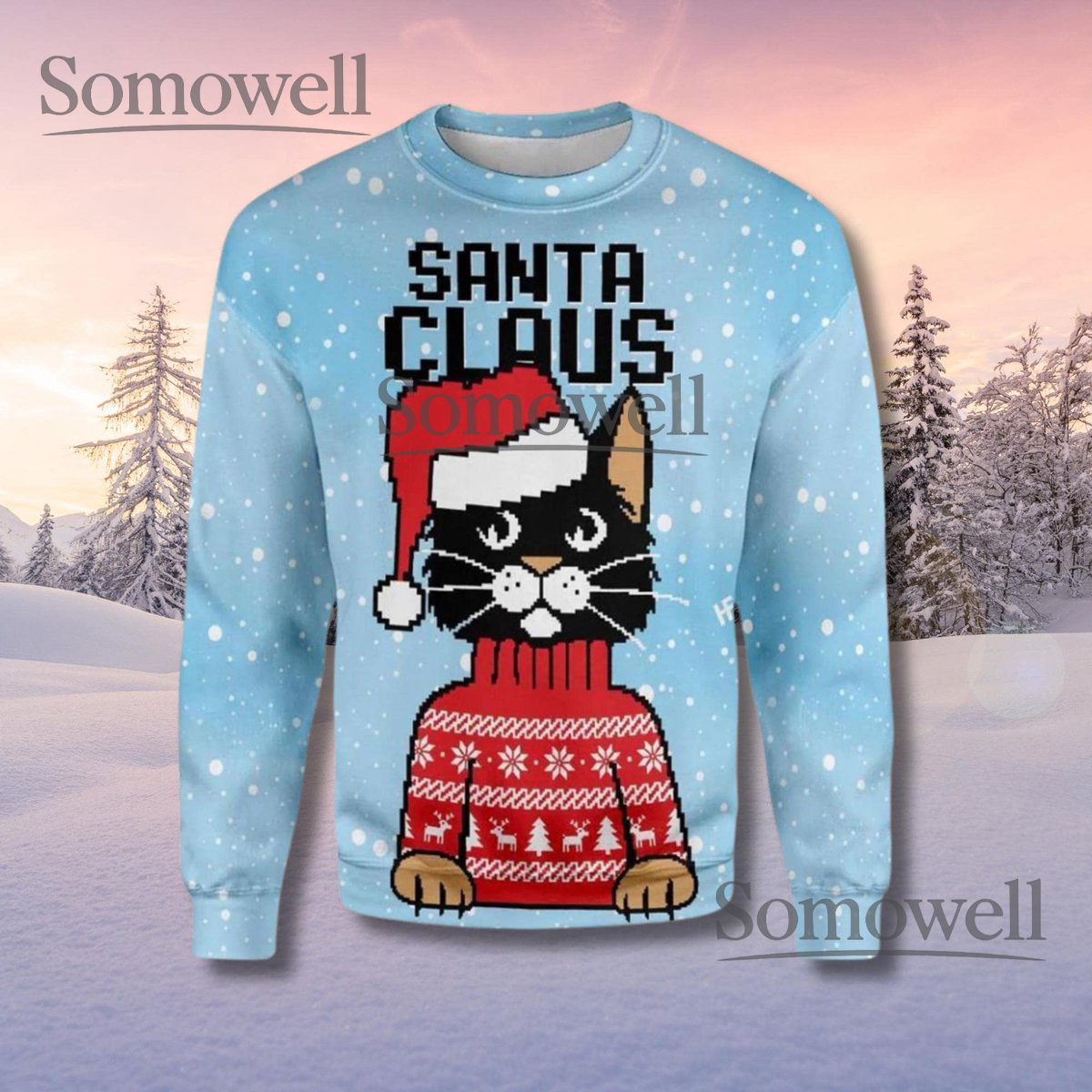 Santa Claws Cat Ugly Christmas Sweater - Pixel Art Unisex Holiday Pullover