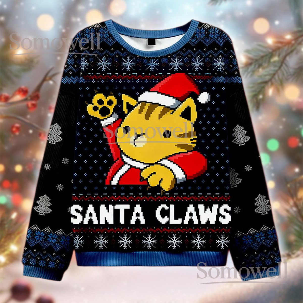 Santa Claws Cat Ugly Christmas Sweater Funny Cat Lover Holiday Knit Jumper Gift