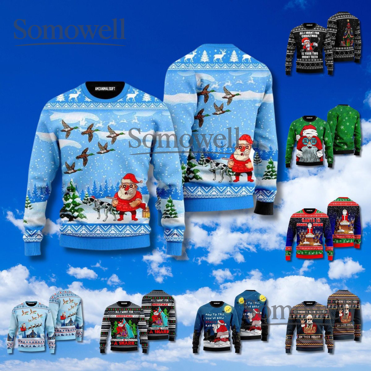 Santa Duck Hunting Christmas Sweater Funny Winter Holiday Gift