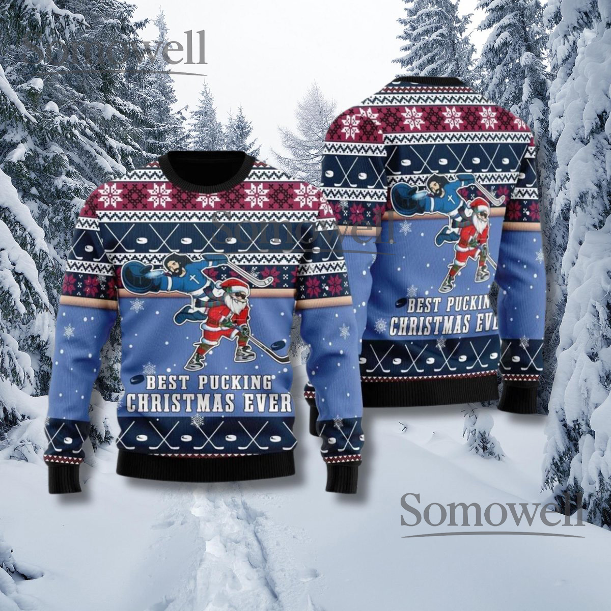 Santa Hockey Ugly Christmas Sweater Funny Holiday Party Outfit