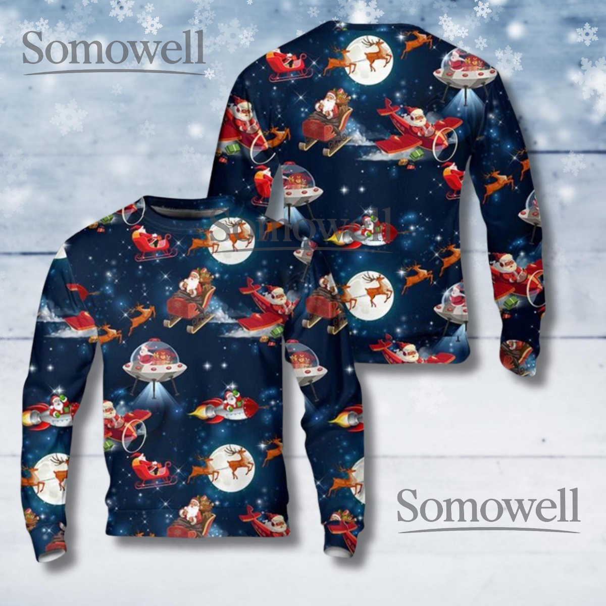 Santa in Space Ugly Christmas Sweater Galaxy Sleigh Ride Funny Holiday Knit