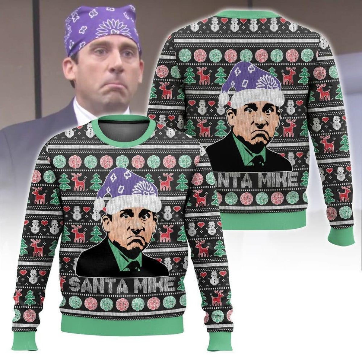 Santa Mike Ugly Christmas Sweater Funny The Office TV Show Michael Scott Holiday Pullover Gift