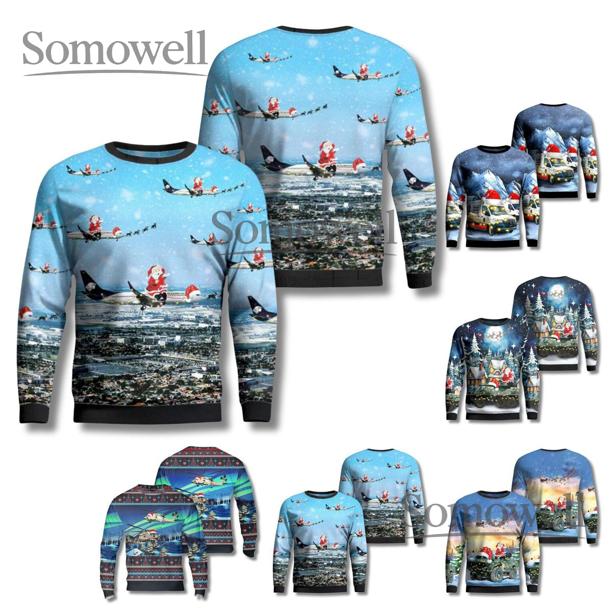 Santa Pilot Airplane Ugly Christmas Sweater Aviation Holiday Crewneck