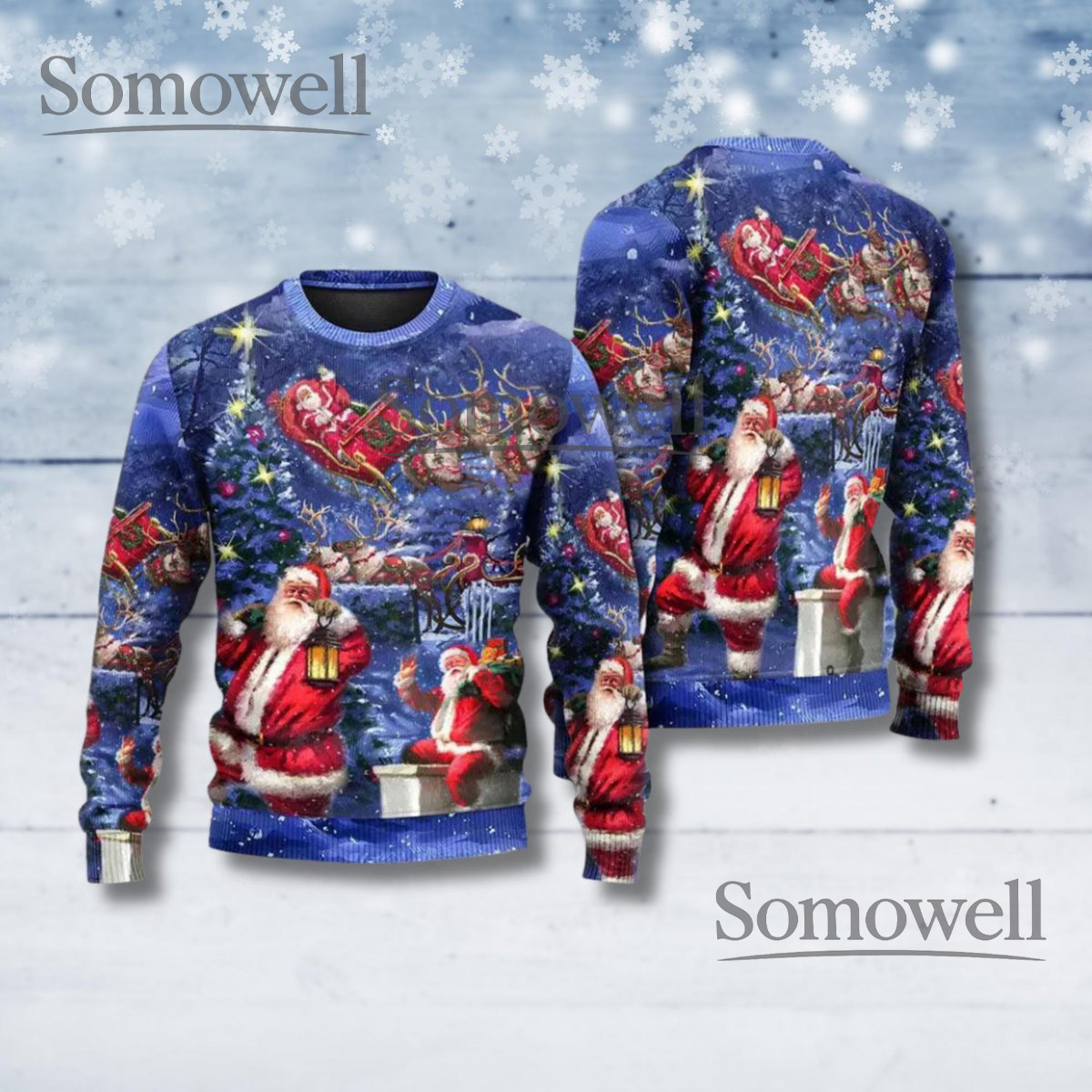 Santa Sleigh Ride Christmas Sweater Funny Reindeer Holiday Outfit