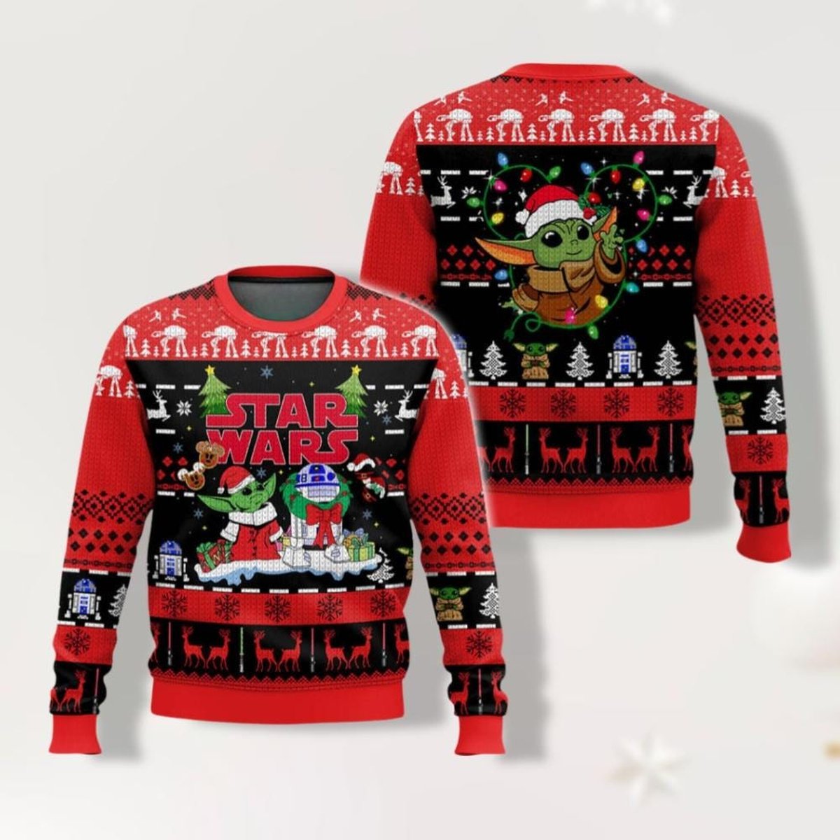 Star Wars Baby Yoda R2D2 Red Christmas Ugly Sweater Cute Holiday Jumper