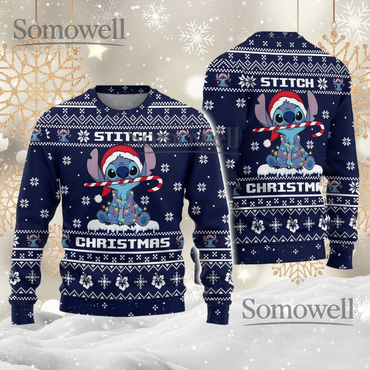 Stitch Blue Christmas Ugly Sweater Cute Cartoon Holiday Knit Jumper