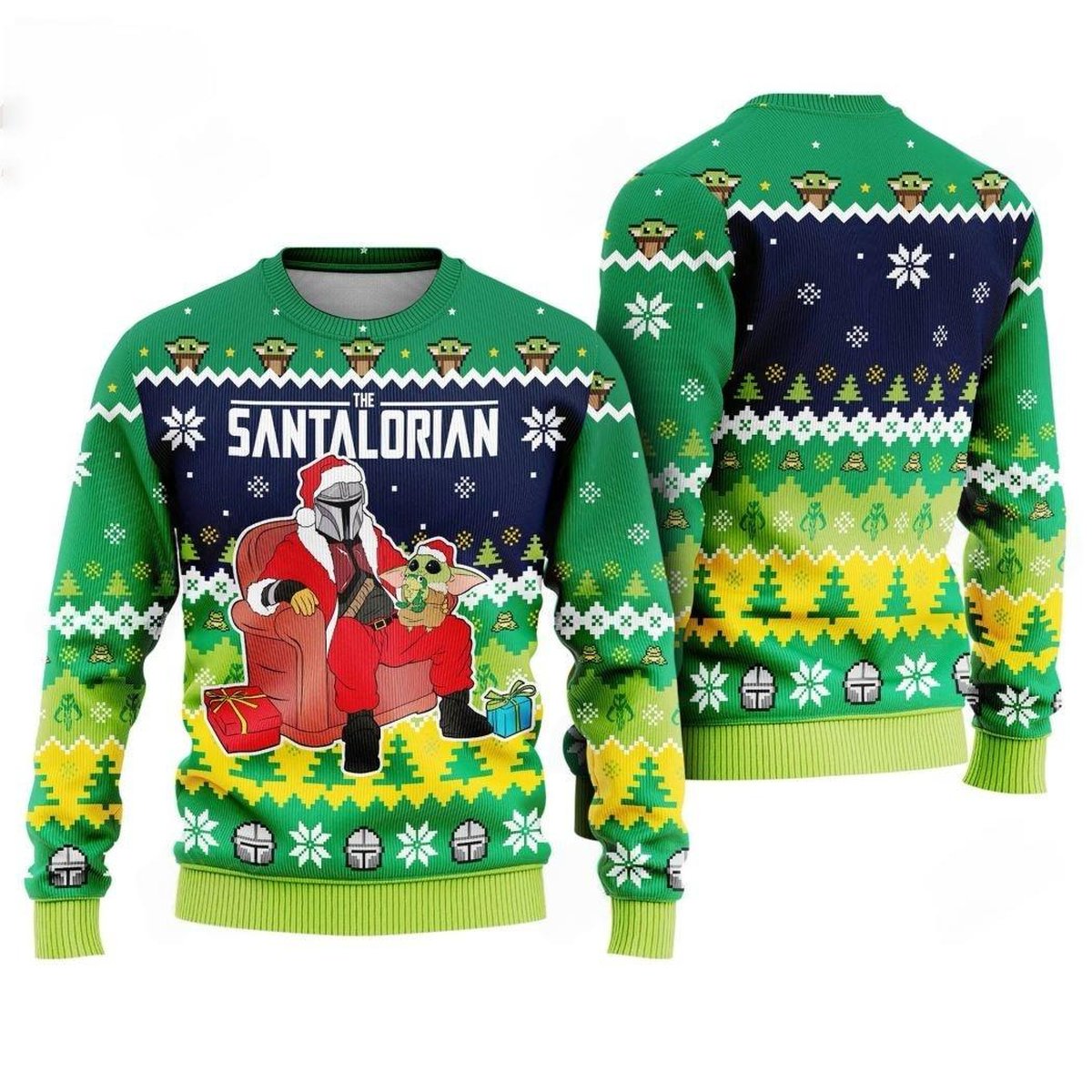 The Santalorian Ugly Christmas Sweater Mandalorian Star Wars Baby Yoda Holiday Pullover Gift