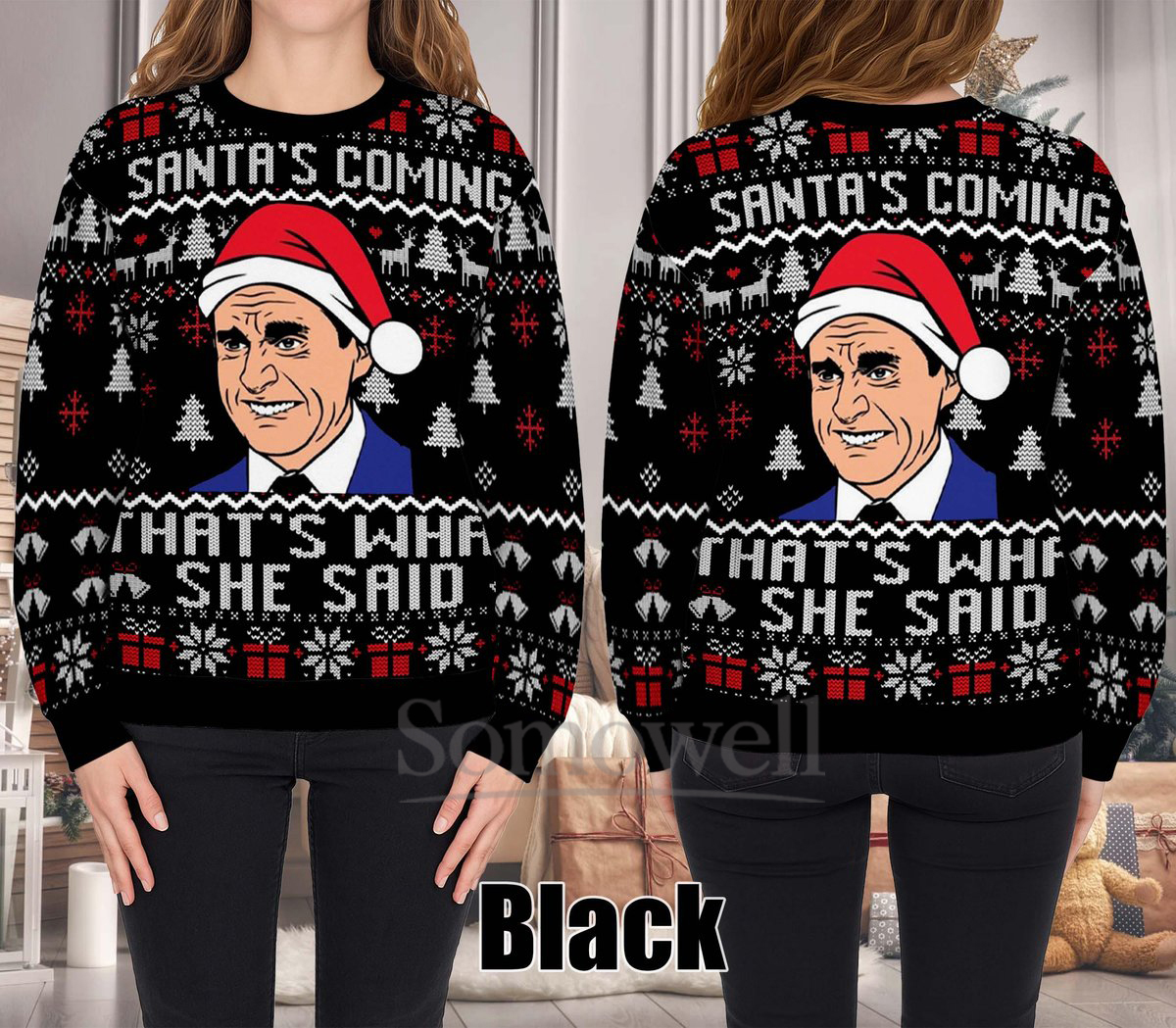 Santas Coming Thats What She Said Ugly Christmas Sweater Holiday Knit Gift