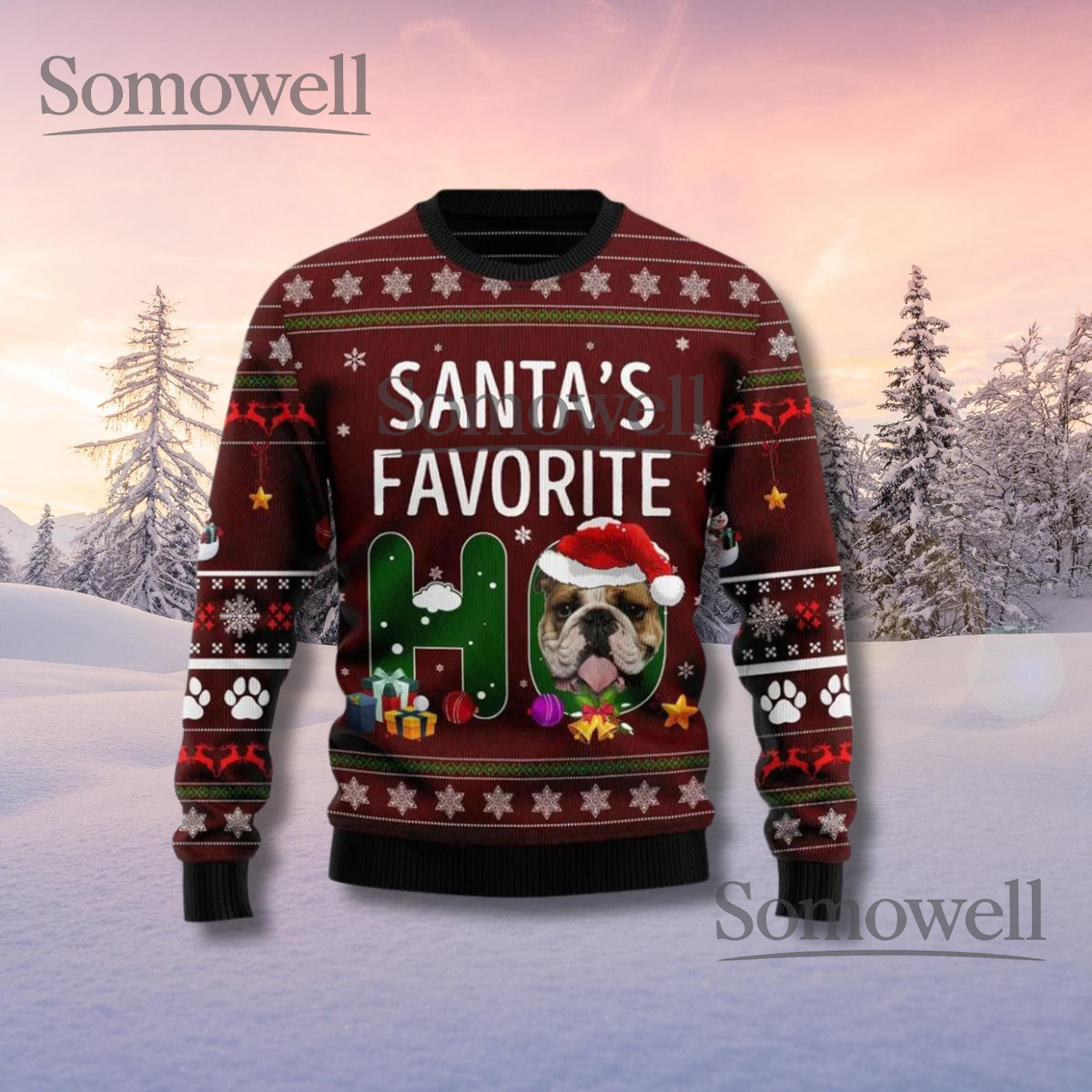 Santas Favorite Ho Bulldog Ugly Christmas Sweater Funny Holiday Unisex Jumper