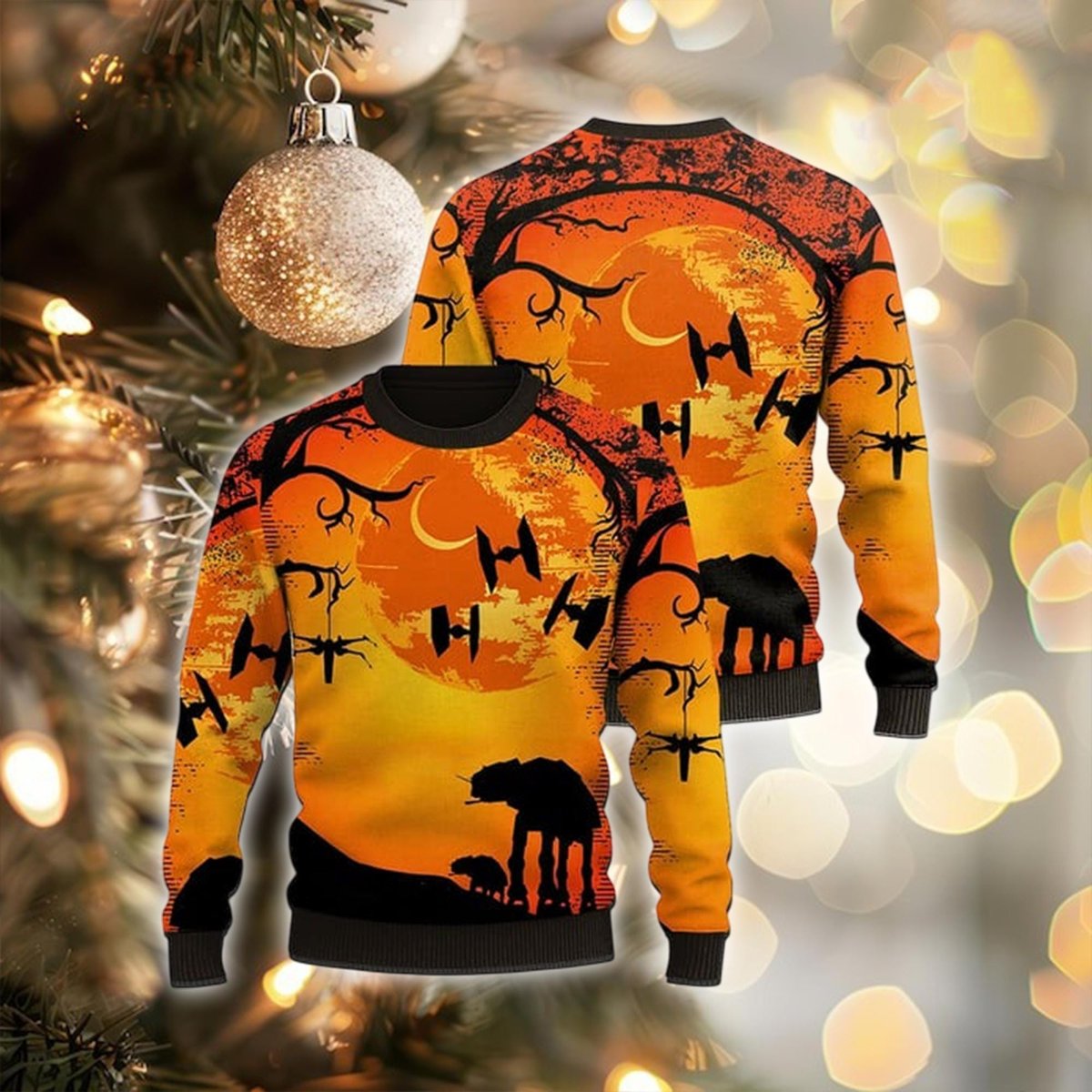 Sci Fi Battle Walkers Sunset Ugly Sweater Space War Robot Christmas Gift