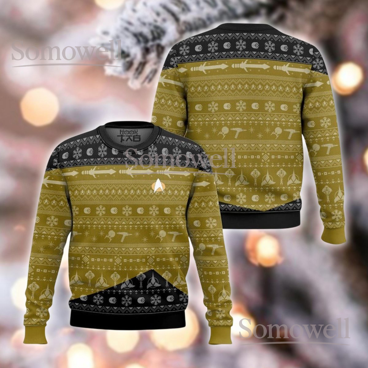 Gold Sci Fi Holiday Jumper Ugly Christmas Sweater Futuristic Space Themed Gift