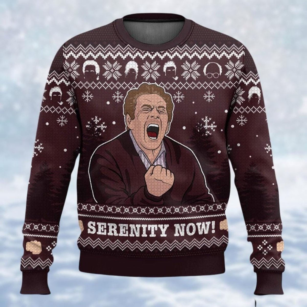 Seinfeld Brown Christmas Ugly Sweater Serenity Now Funny Sitcom Holiday Knit Jumper