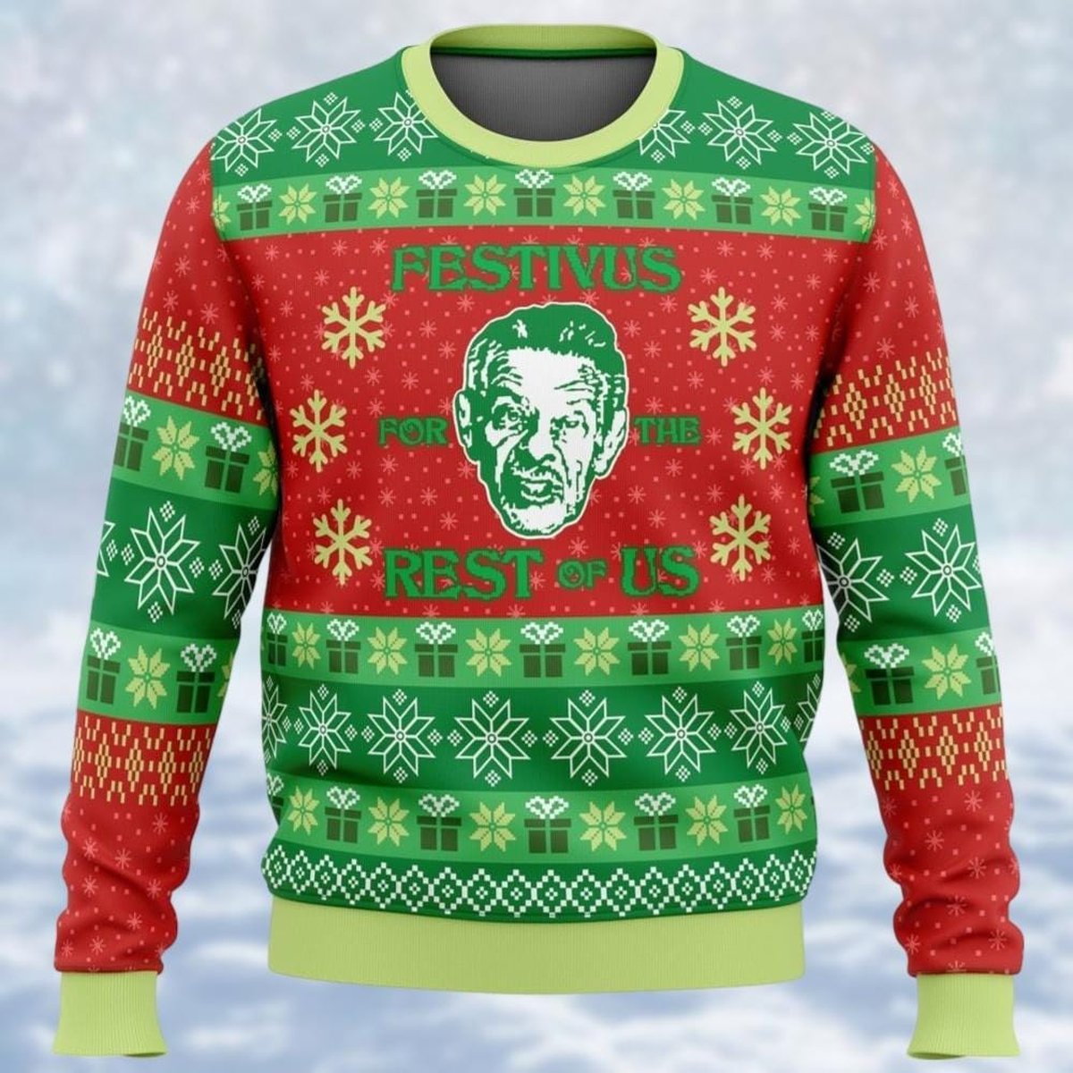 Seinfeld Green Red Christmas Ugly Sweater Festivus For The Rest Of Us Funny Holiday Knit Jumper