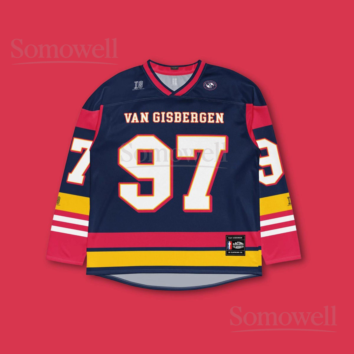 Custom Shane Van Gisbergen Redbull Supercars Hockey Jersey Shirt for Racing Fans Navy and Yellow Recycled Polyester Motorsport Outfit