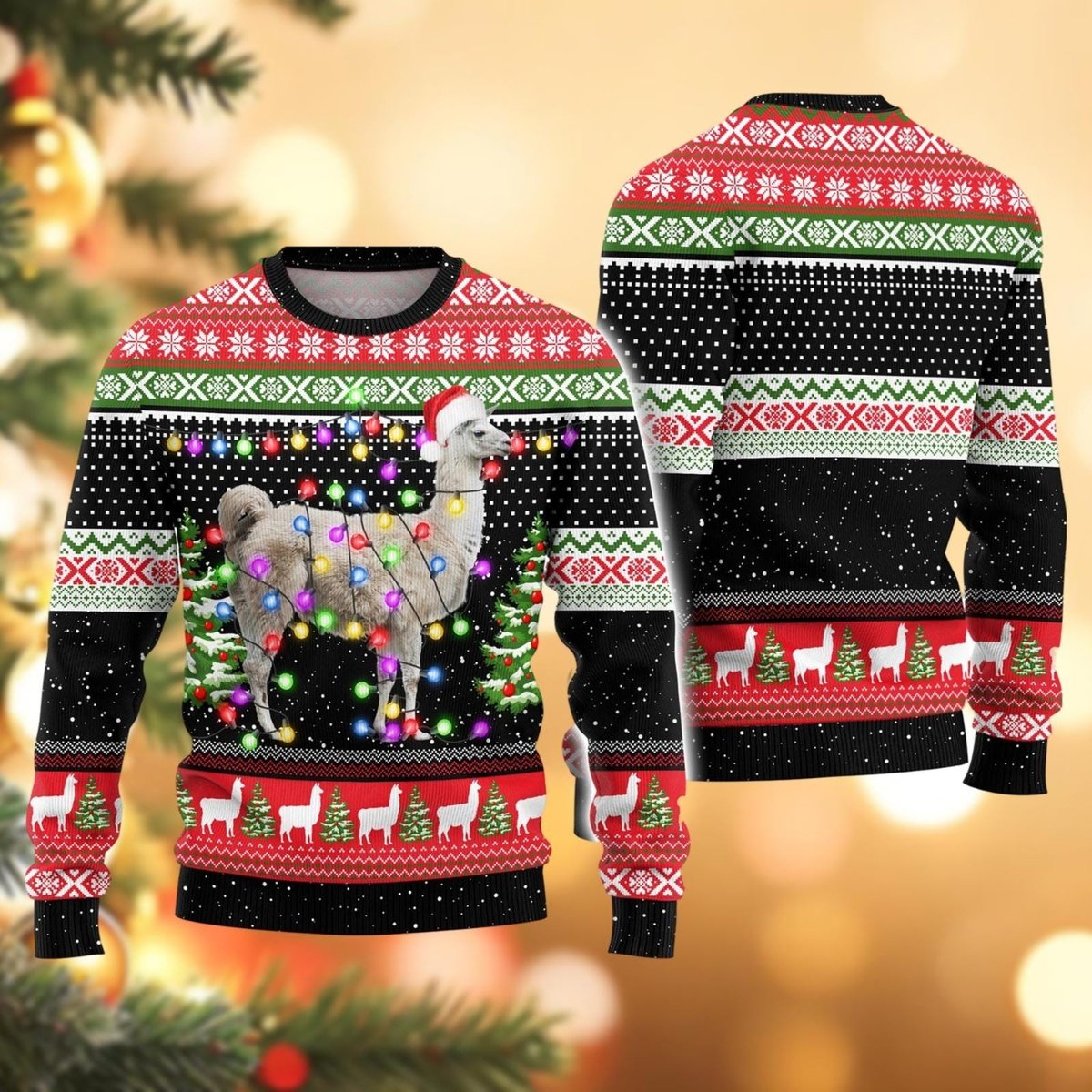 Sheep Christmas Lights Black Ugly Christmas Sweater Funny Animal Holiday Knit Gift