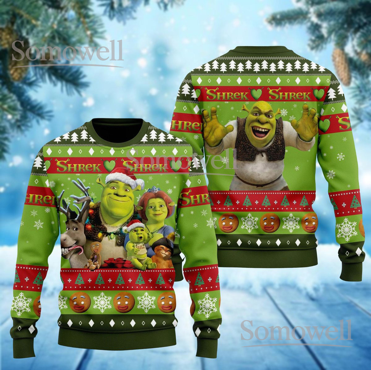 Shrek Family Christmas Ugly Sweater Funny Movie Character Holiday Knit Jumper Gift
