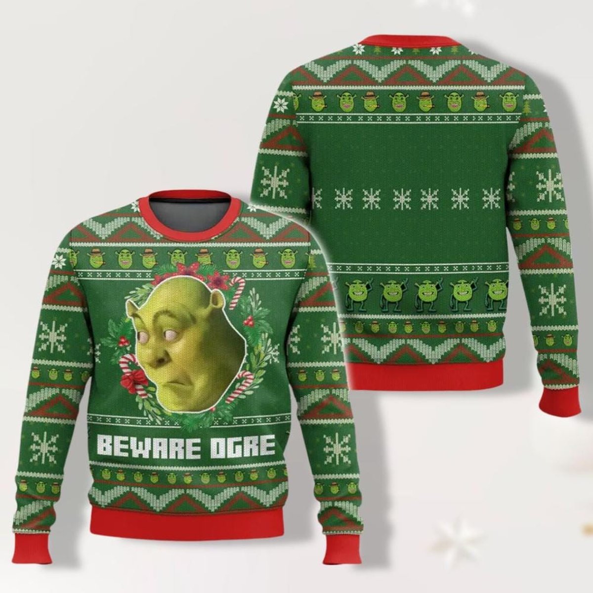 Shrek Beware Ogre Funny Green Christmas Ugly Sweater Movie Holiday Jumper