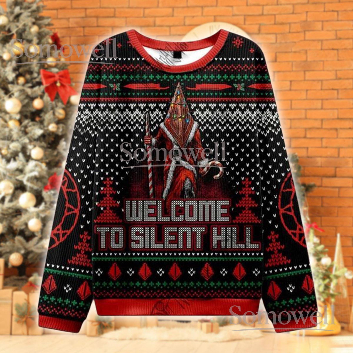 Welcome To Silent Hill Horror Christmas Ugly Sweater Red Gothic Holiday Knit Jumper