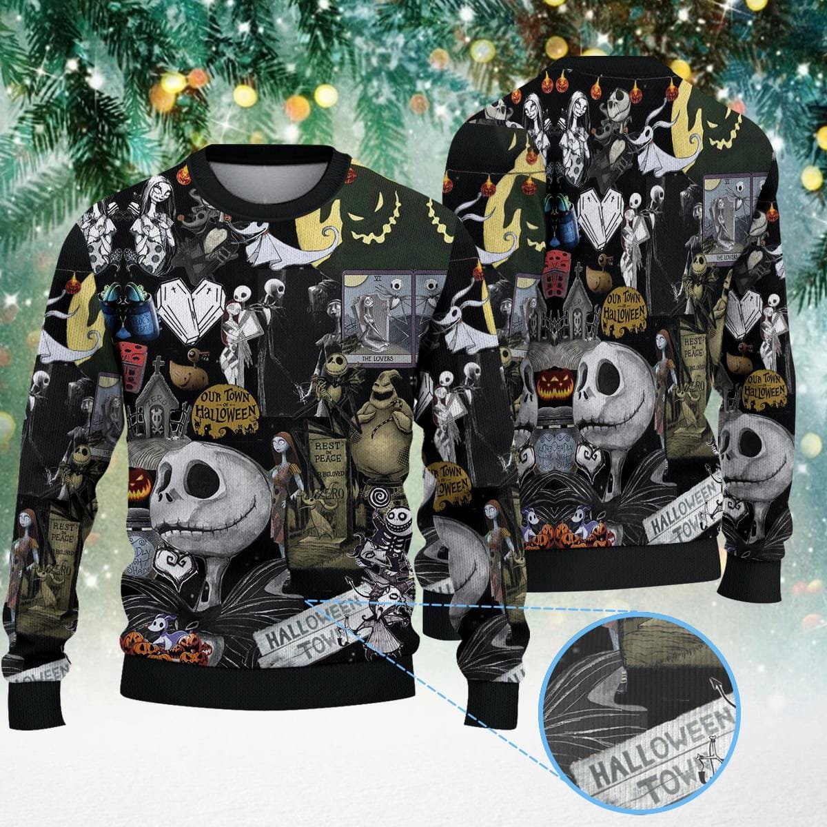 Nightmare Before Christmas Black Holiday Sweater Skeleton King Spooky Knit Jumper
