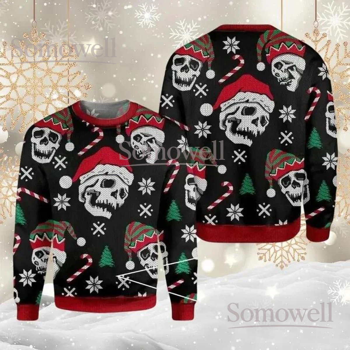 Skull Santa Ugly Christmas Sweater Gothic Horror Skeleton Holiday Knit Jumper Gift