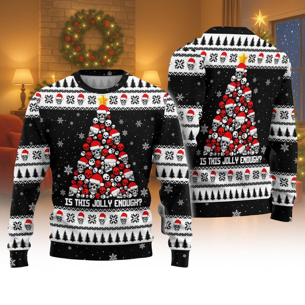 Skull Head Christmas Black Ugly Sweater Is This Jolly Enough Funny Holiday Knit Jumper